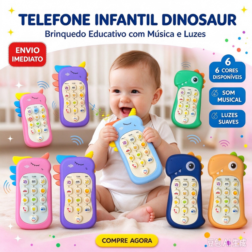 Telefone Infantil Musical Brinquedo Celular Mordedor Educativo Com Luz