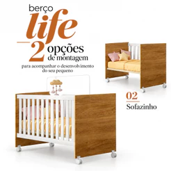 Berço Americano Life Vira Mini Cama Suporte Mosquiteiro Rodízios Compacto Quarto Bebê Infantil MDF Incluso Colchão - AV