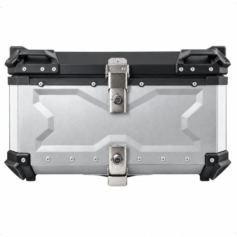 Bau Moto Prata Traseiro 65 Litros Universal ACM Aluminio Antiroubo Universal + Suporte + Encosto