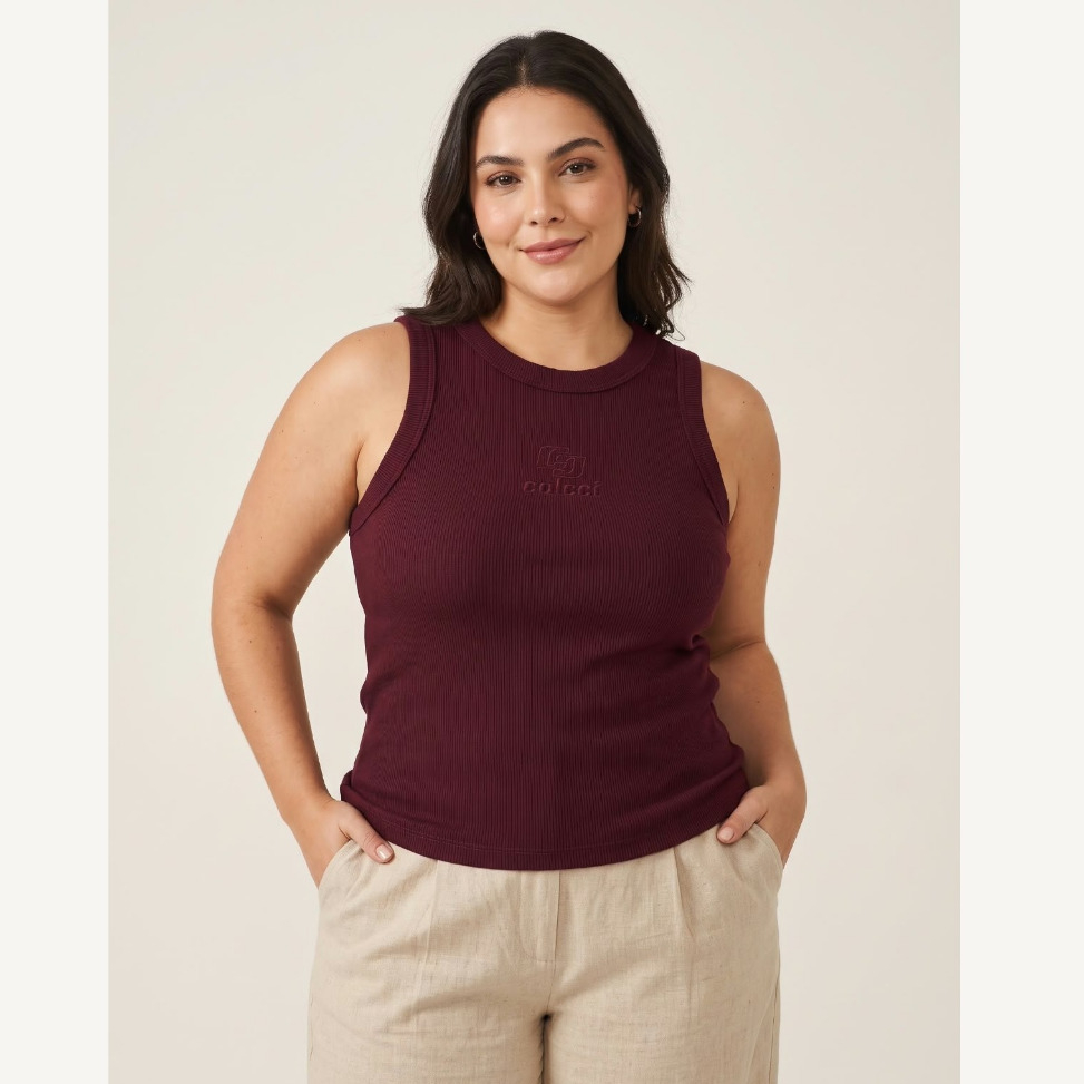 Regata Feminina Plus Size Canelada Algodão Elastano Básica Confortável