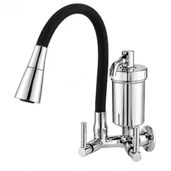 Torneira Filtro Gourmet de Parede 2 Jatos Silicone Preto Cromado 1/4 de Volta
