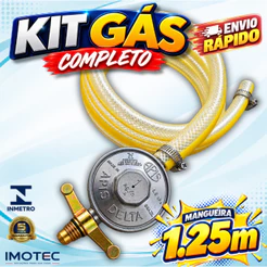 Kit Registro Regulador Gás Cozinha 1kg com Mangueira de 1,25 Metros + 2 Abraçadeiras