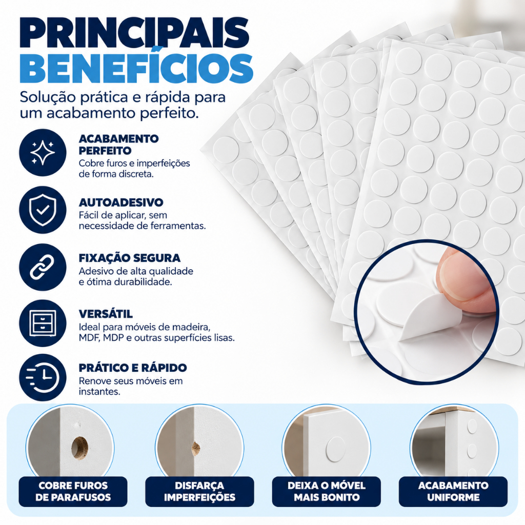 Tapa Furo Adesivo Para Móveis Cartela Autoadesiva Acabamento Perfeito — imagem 2 de 2