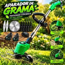 Roçadeira Aparador Cortador De Grama Elétrico Bivolt 110v/220v 2 Baterias Recarregável Kit Completo