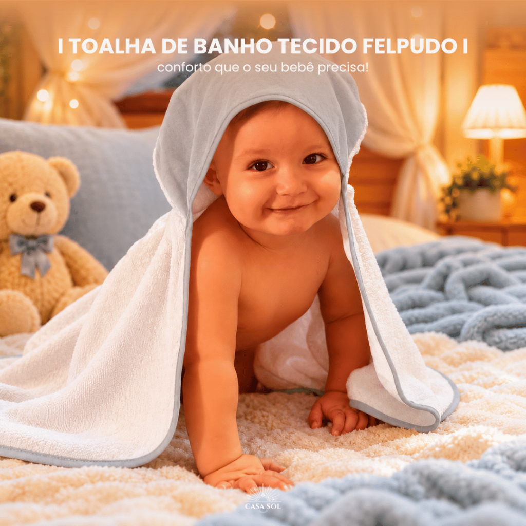 TOALHA DE BANHO PARA BEBÊ COM CAPUZ TECIDO FELPUDO ALGODÃO ESTAMPAS UNISSEX