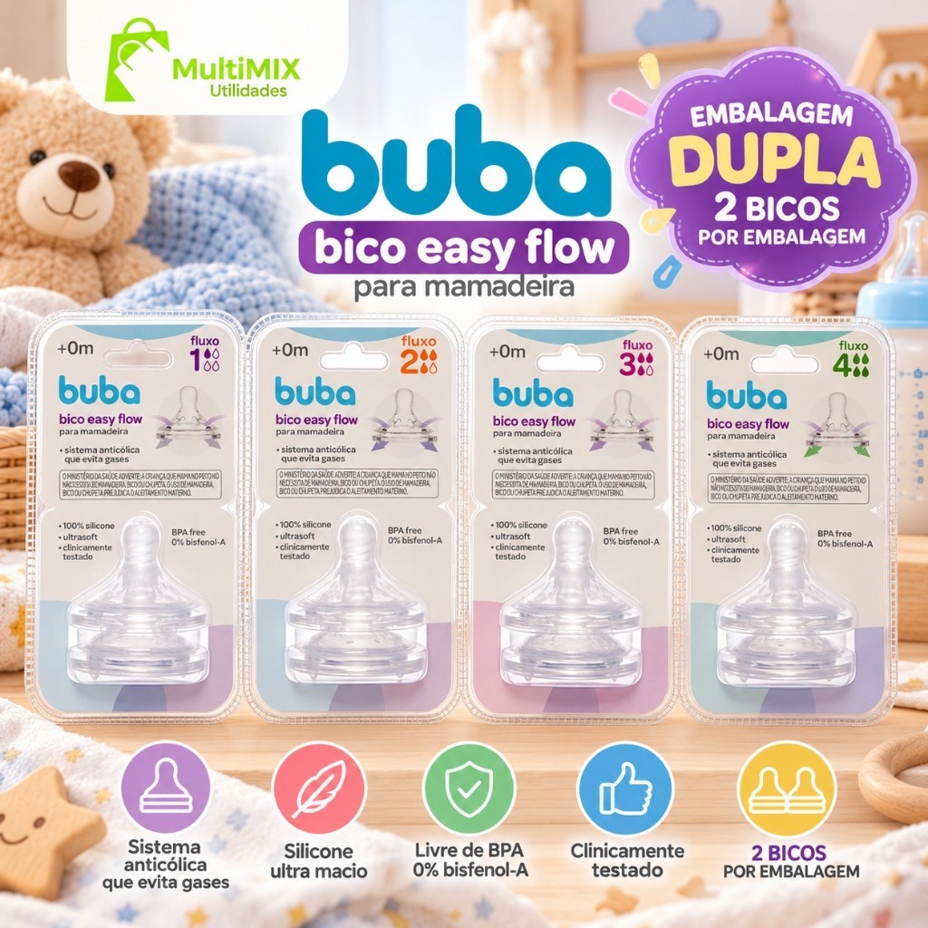 BICOS BUBA EASY FLOW ANTICÓLICA – EMBALAGEM DUPLA