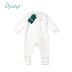 Macacão de Bebê Amore Vira Pé Bolinha Com Zíper 100% Algodão