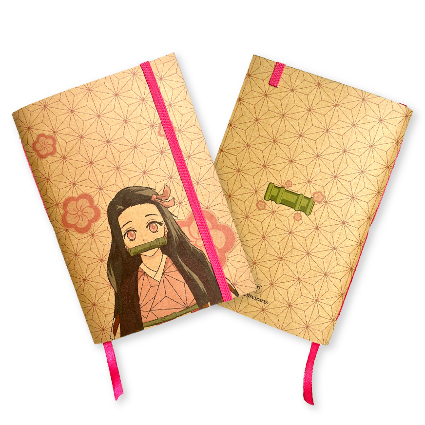Sketchbook Nezuko V1 Anime Demon Slayer Caderno Artesanal A5 Rústico 50 Folhas Brancas 120g