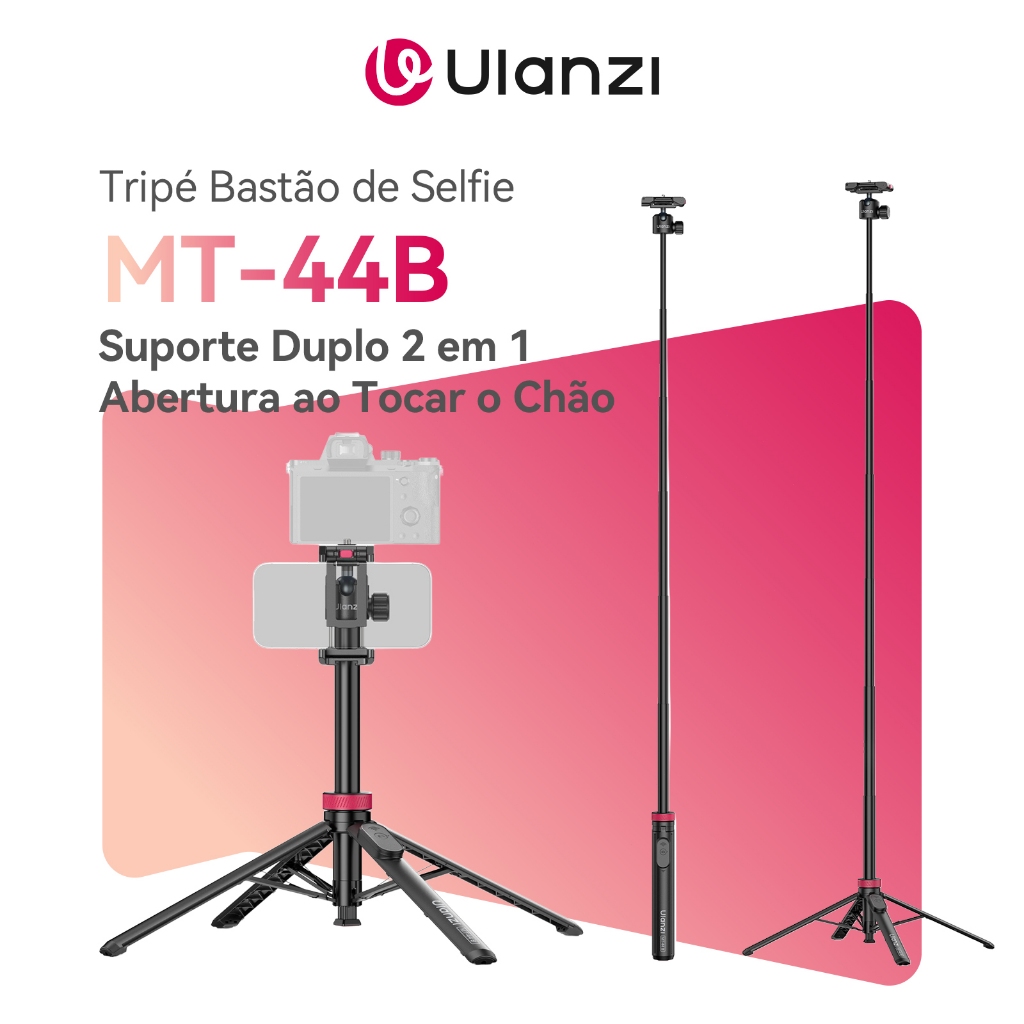 Ulanzi MT-44B Tripé Bastão Selfie 1.5m Suporte Duplo p/ Celular e Câmera com Controle Bluetooth