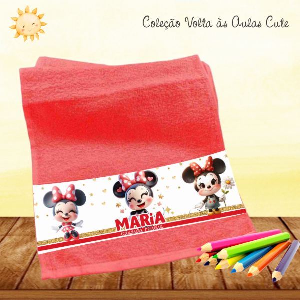 Kit 3 toalhinhas Minnie Cute Escolar Lavabinho Personalizada com Nome Escolar Linda Delicada