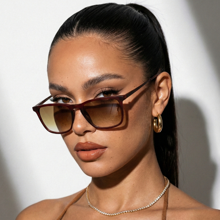 Oculos de Sol Quadrado Vintage Premium Marrom Degrade Blogueira Tendencia uv400 Feminino Masculino em Oferta na Shopee