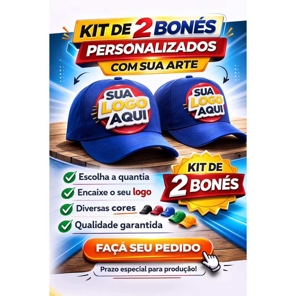 Kit 2 Bonés Personalizados Trucker Oxford Liso Aba Curva Simples DTF em Oferta na Shopee