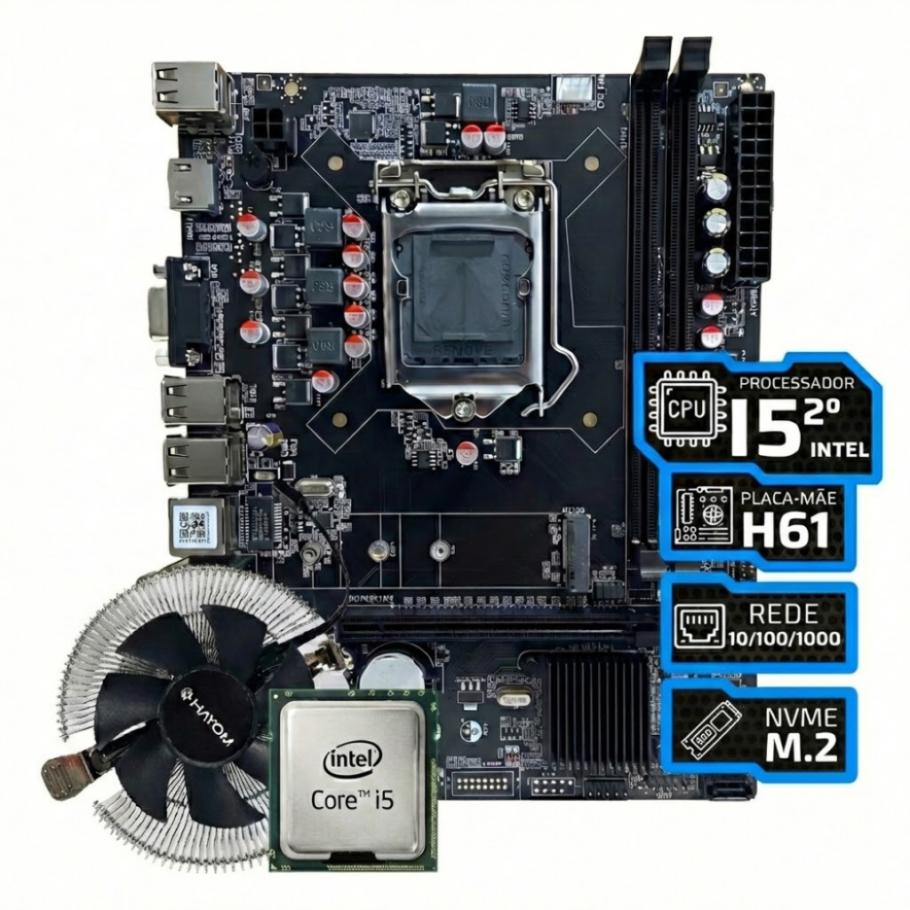 Kit Upgrade Placa Mãe H61 LGA 1155 DDR3  + Processador Intel Core i5 2400 + Cooler Universal