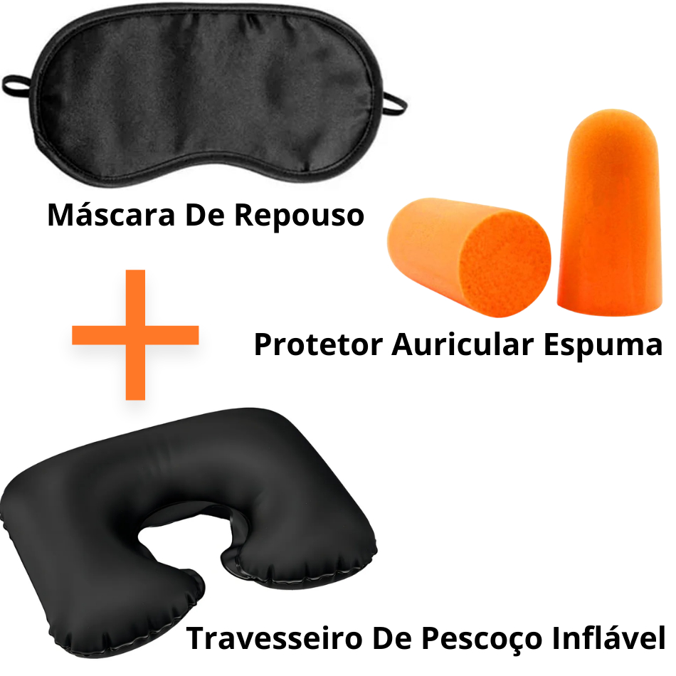 Kit Viagem Travesseiro p/ pescoço + protetor auricular + Máscara para olhos