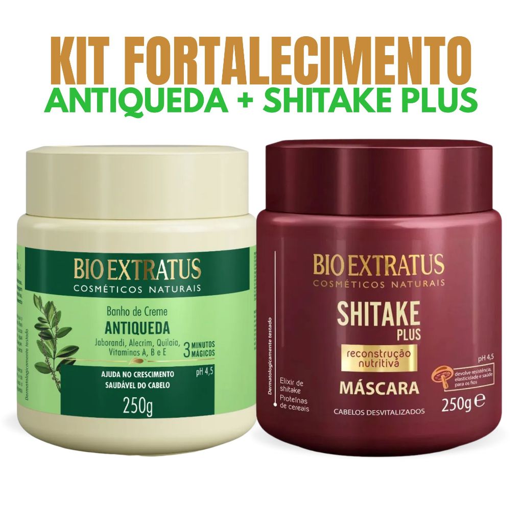 Kit 2 Máscaras BioExtratus Jaborandi Antiqueda 250g+Shitake 250g Crescimento, Reconstrução Nutritiva em Oferta na Shopee