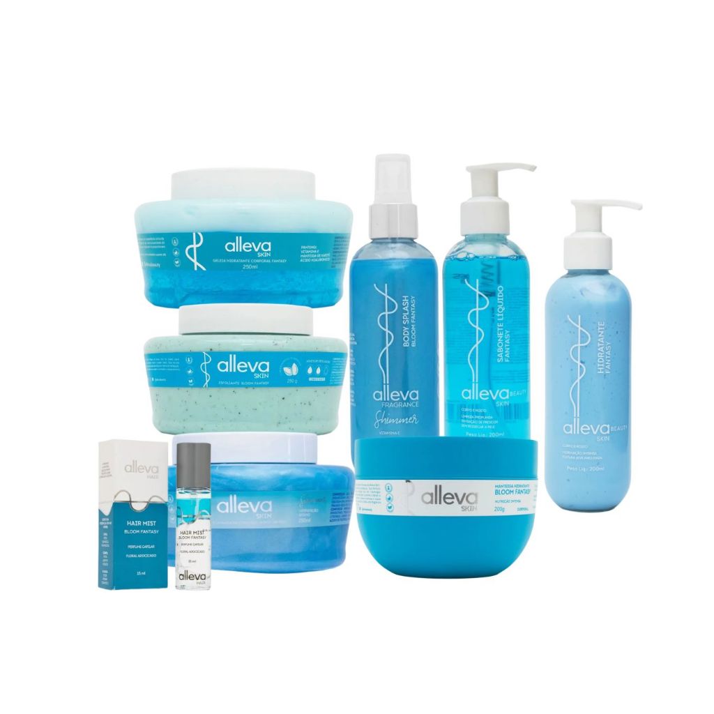 Kit Linha Completa Alleva Banho Premium Fantasy C/ 8 Itens Inclui Sabonete Líquido e Creme Corporal em Oferta na Shopee
