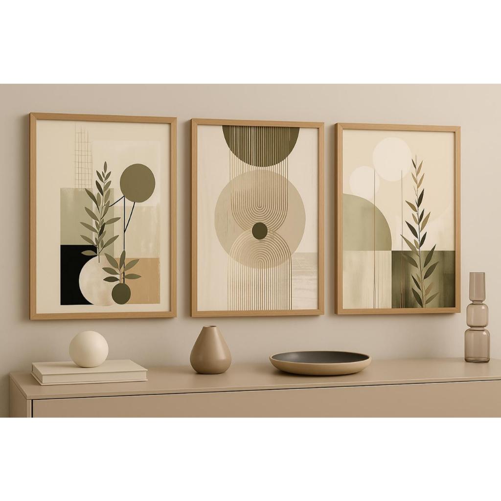 Quadros Decorativos 3 Peças Folhas Abstratas Geométrico Trio Folhagem Decoração Moderna Sala em Oferta na Shopee