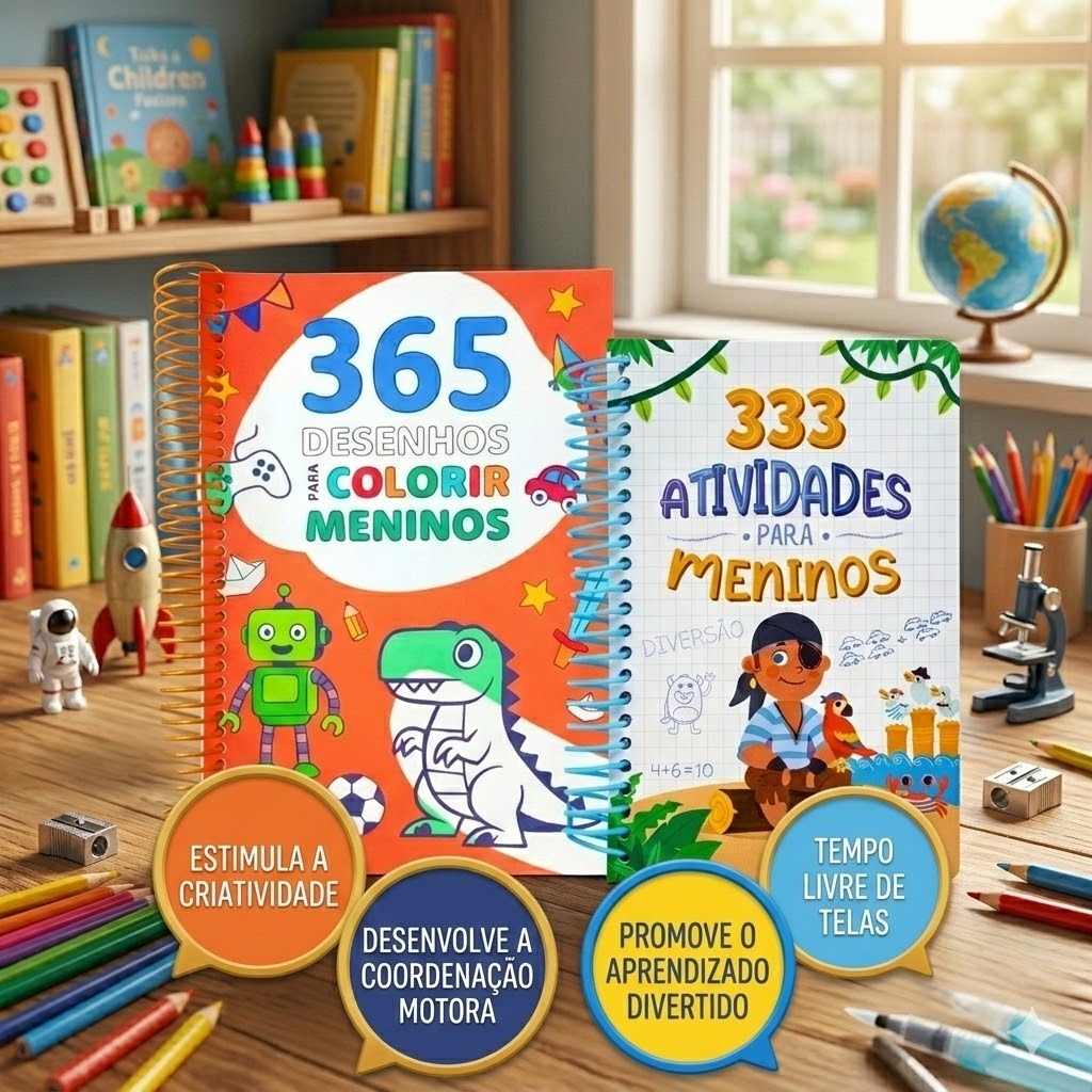 Kit C/2 Livros / 365 Atividades Meninos  + Desenhos Meninos / Edição Premium / Espiral