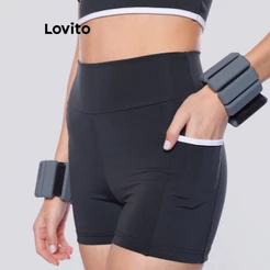 Lovito Bermuda Feminina Esportiva com Bolso Lateral e Viés Contrastante