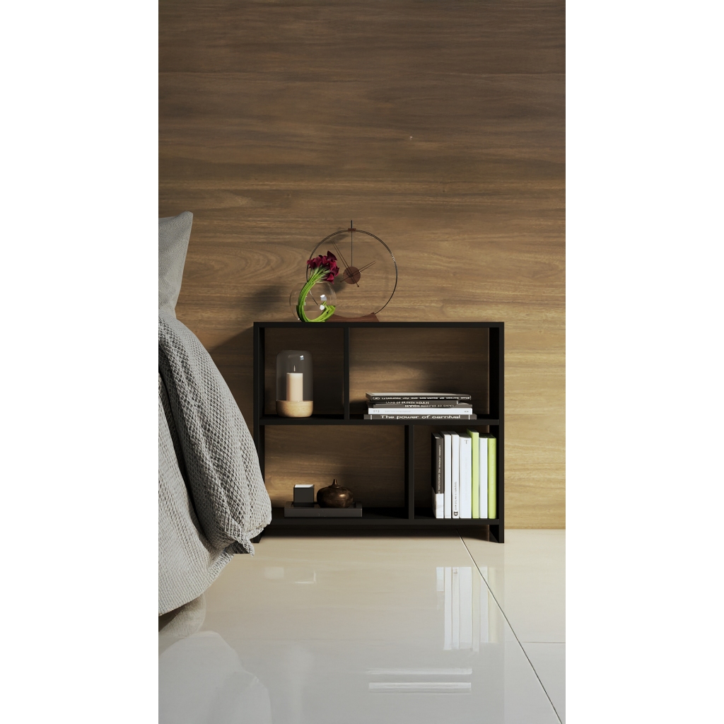 Rack Baixo Multiuso Branco Preto 4 Nichos Estante Organizadora Sala Quarto Escritório Moderno Compacto Oferta Limitada