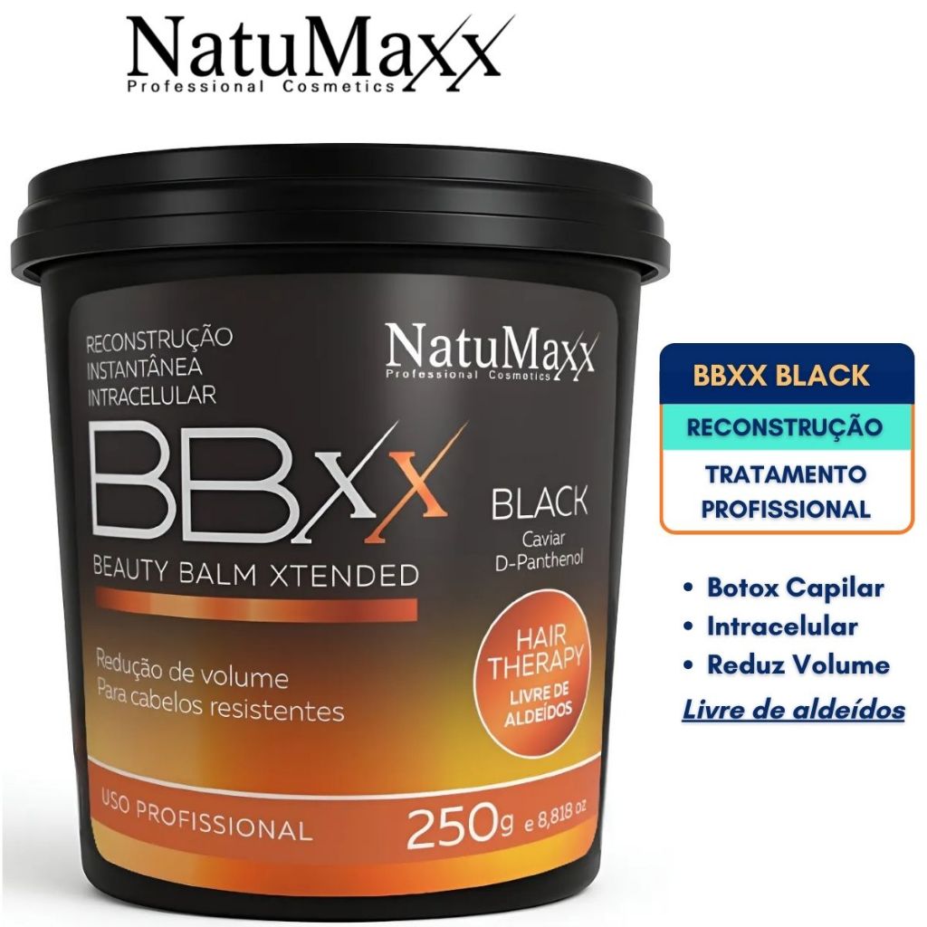 BBXX Beatuy Balm Xtended Black Máscara Botox Capilar Profissional Nutrição Hidratação Natumaxx 250g