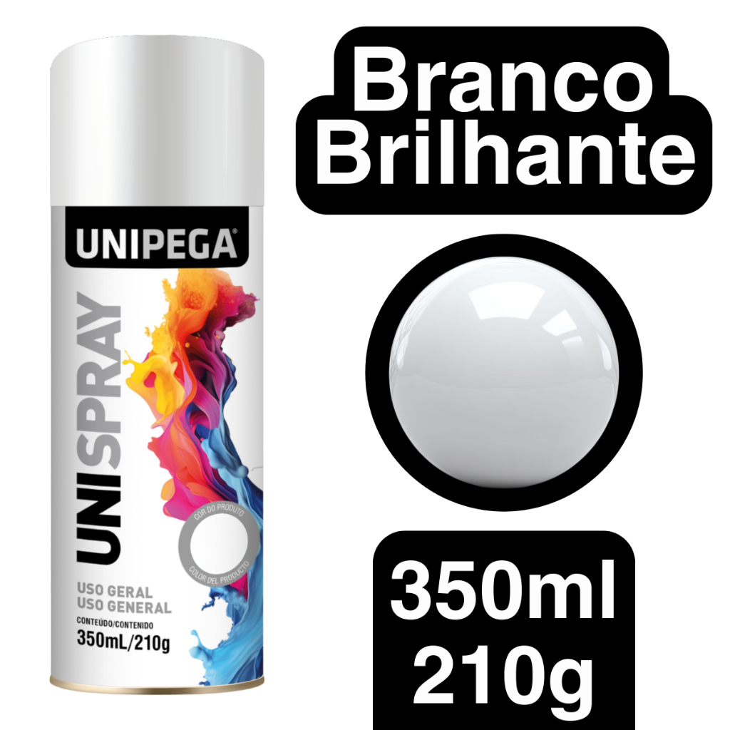 Tinta Spray Branca 350ml Branco Brilhante Parede Madeira Metal Automotiva Plástico Móveis Artesanato