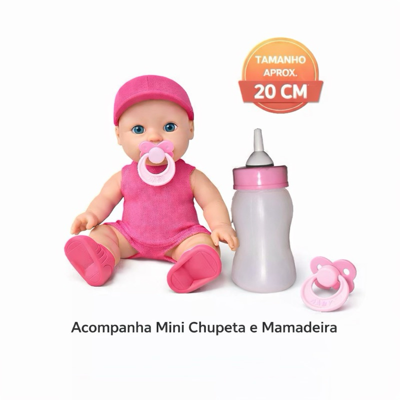 Boneca menina Bebê 20cm infantil com chupeta/Mamadeira – Presente Infantil Menina em Oferta na Shopee