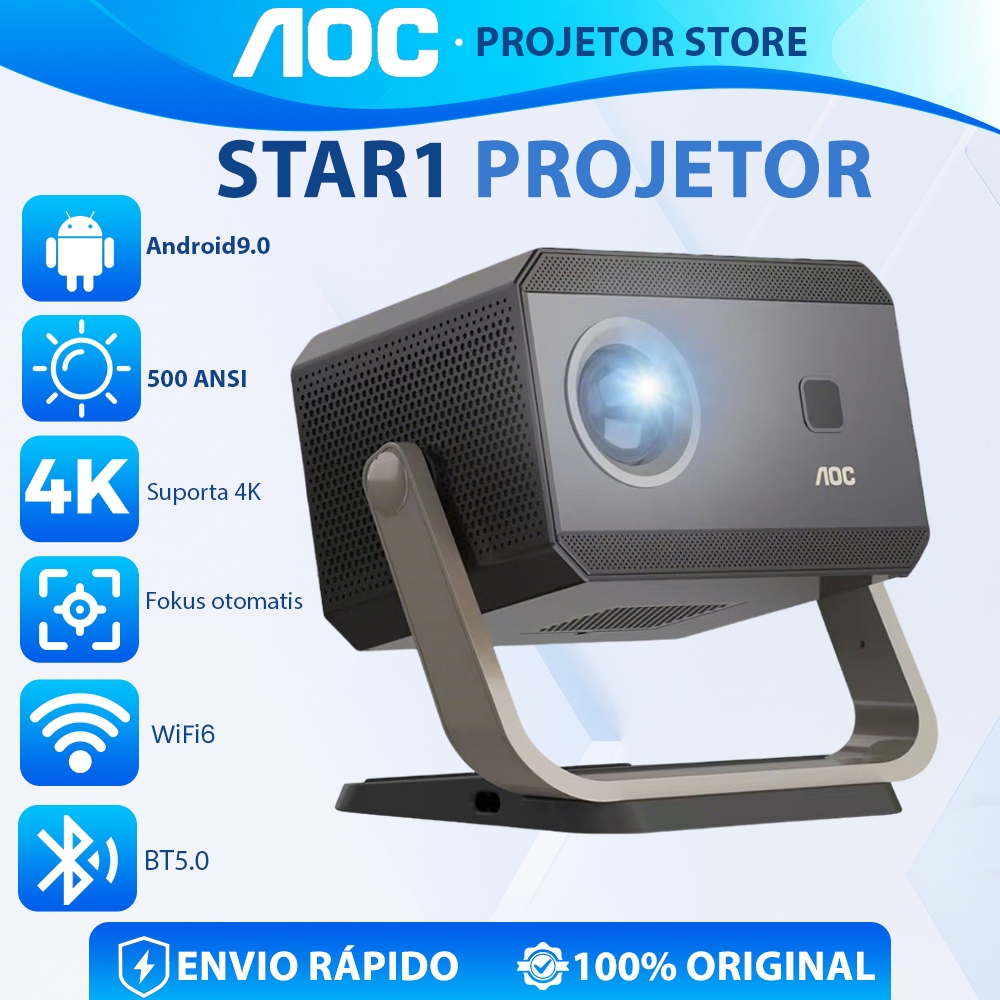 AOC Projetor 18000Lumens Smart Android 9 Projetor 4K Ultra HD HDMI Wifi Bluetooth LED Home Theater em Oferta na Shopee