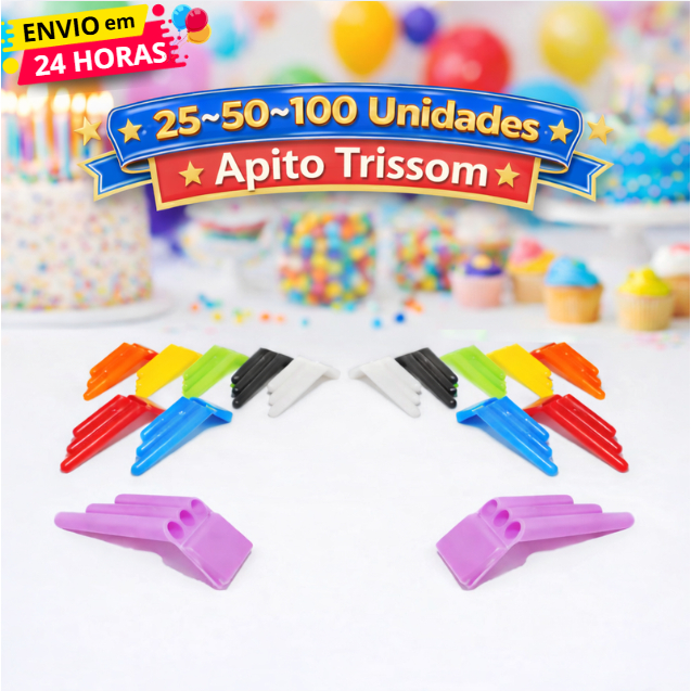 Kit 25~50~100 Apito Trissom Colorido Mini Brinquedo Lembrancinha Festa Aniversário Prenda Junina