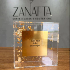 Quadro Decorativo em Acrílico com Folhas de Ouro Frase Oração Personalizado Casamento Decoração Presente