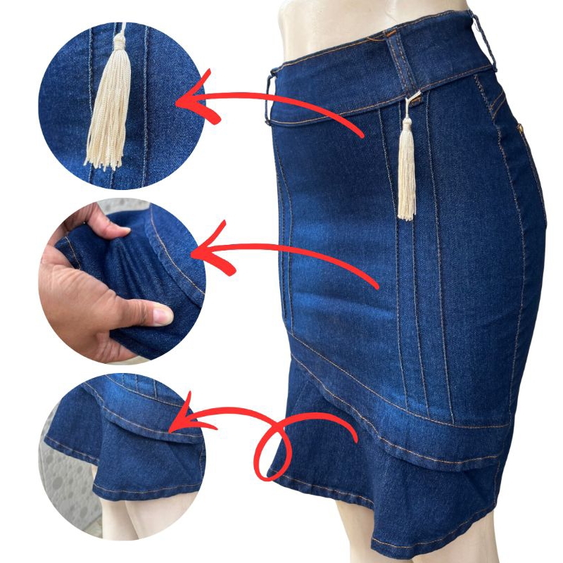 Saia Evangélica Jeans com Lycra na Variação de Cor Azul Escura em Oferta na Shopee