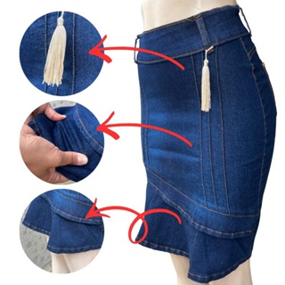 Saia Evangélica Jeans com Lycra na Variação de Cor Azul Escura em Oferta na Shopee
