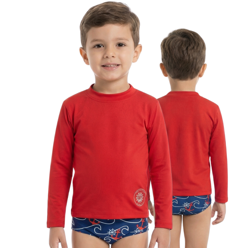 CONJUNTO CAMISA UV + SUNGA PRAIA/PISCINA INFANTIL JUVENIL 1 AO 16 ANOS em Oferta na Shopee