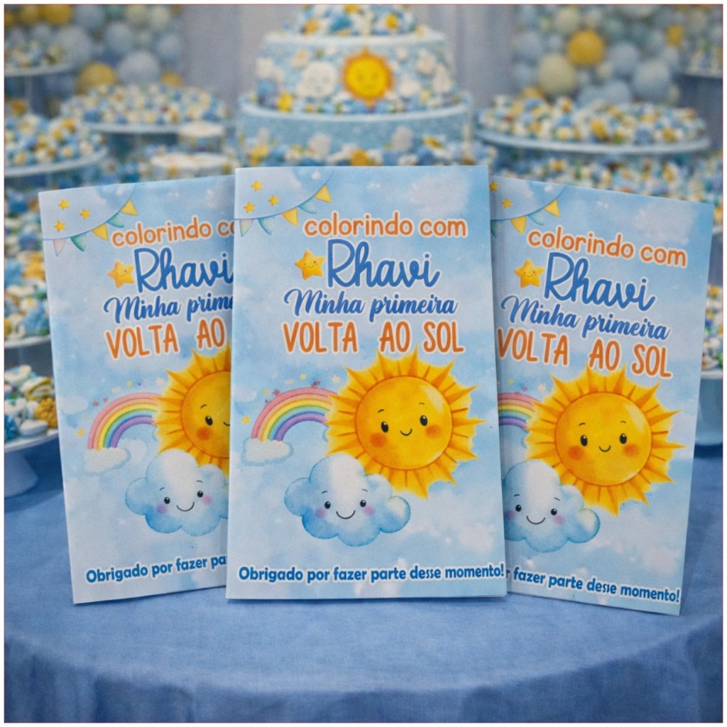 Kit 50 livrinhos personalizado Minha Primeira volta ao sol azul lembrancinha de aniversário infantil