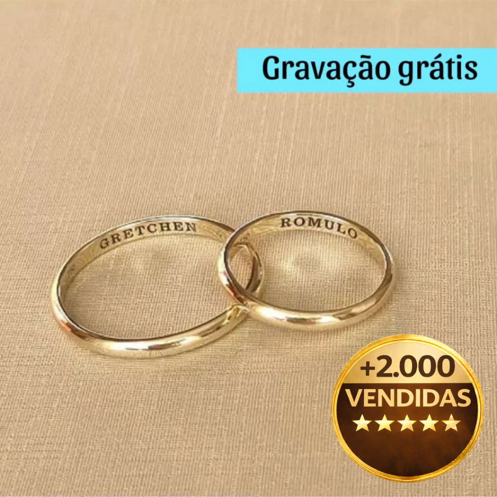 Par De Aliança Fina Delicada Banhada A Ouro 18k Com Gravação Grátis Noivado Casamento em Oferta na Shopee
