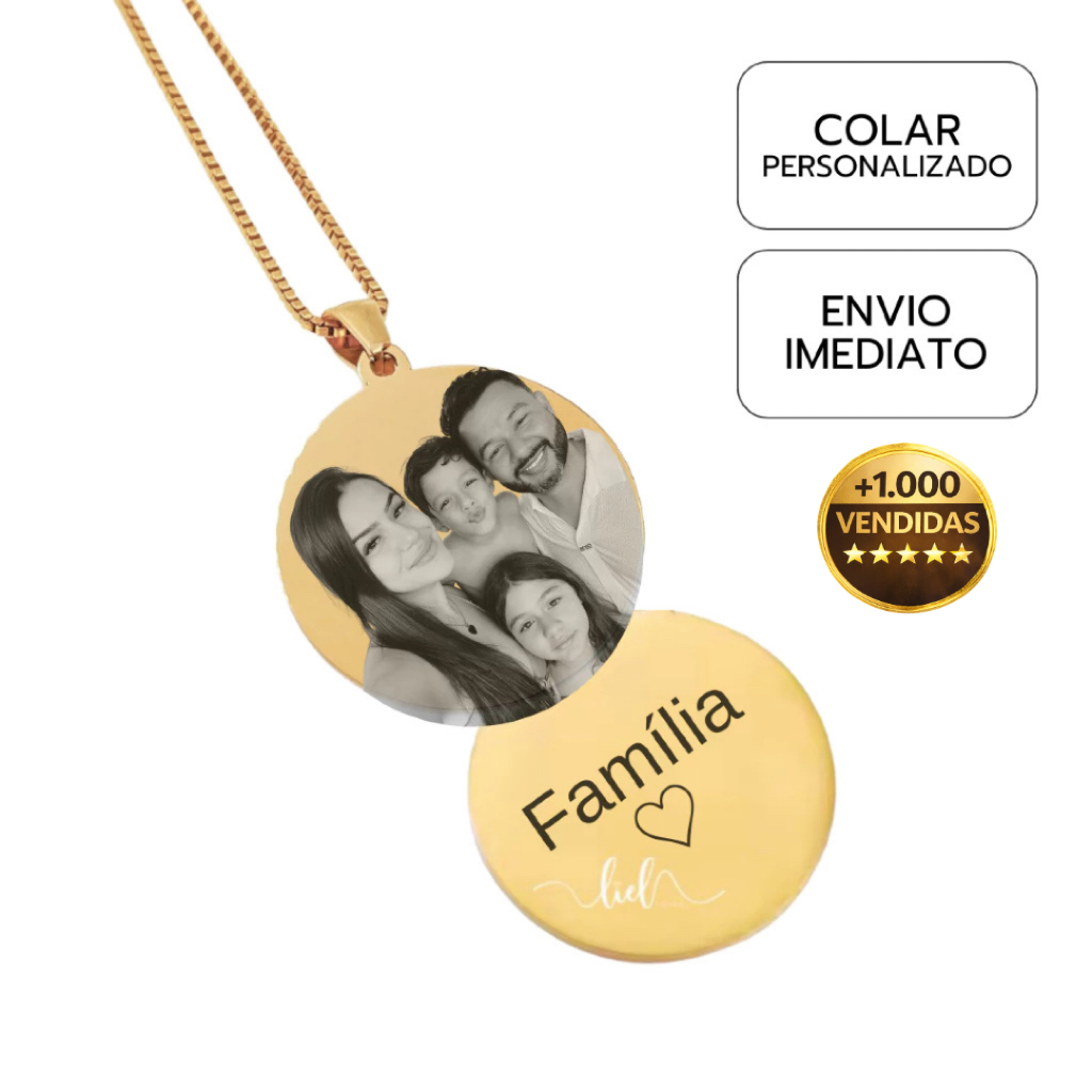 Colar Medalha Personalizada Banhado Ouro 18k Prata Foto Realista Desenho Frase Frente Verso Presente em Oferta na Shopee