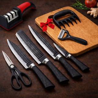 Kit Facas de Cozinha Churrasco Profissional com Tábua Grátis | Aço Inox, Chef, Cutelo e Tesoura em Oferta na Shopee