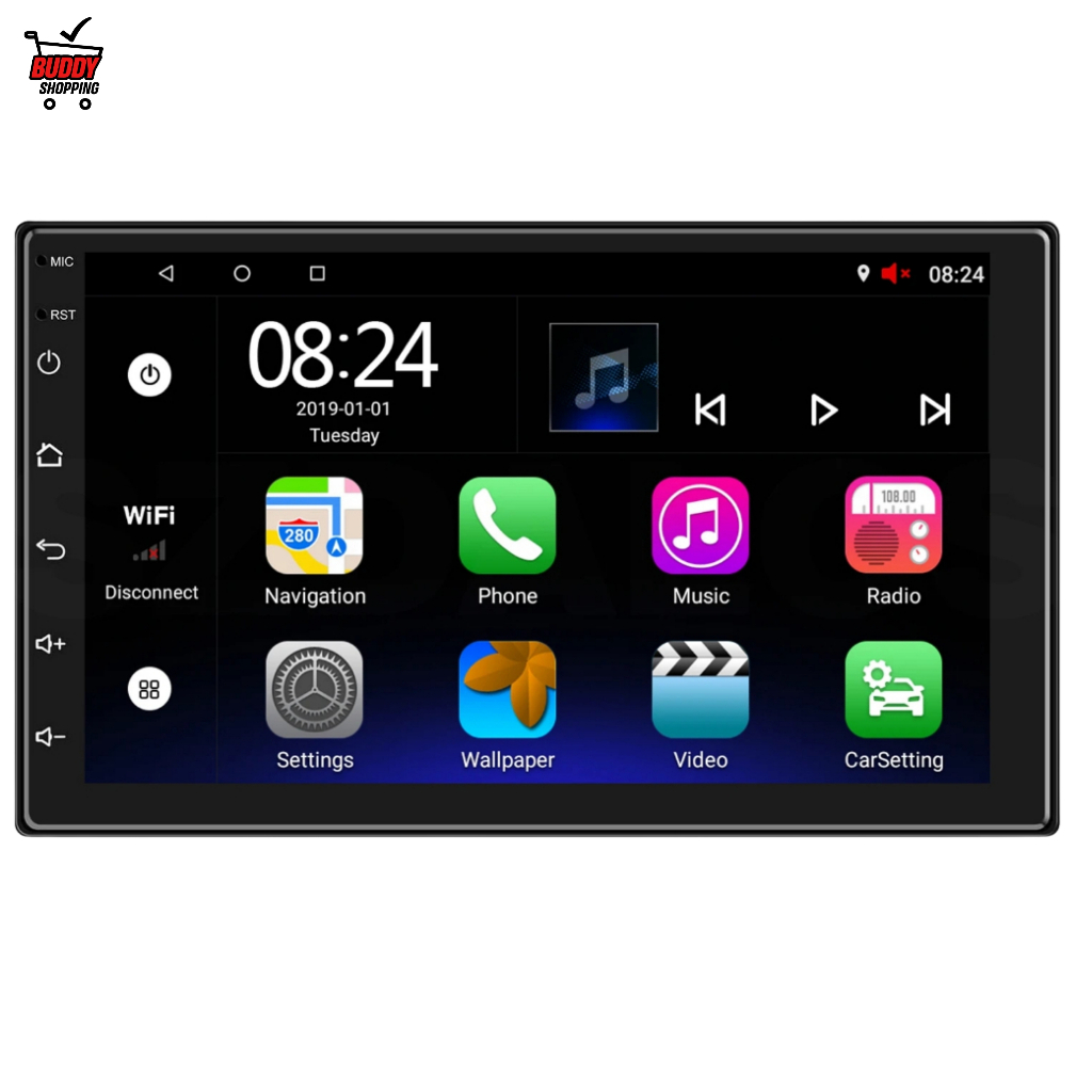 Central Multimídia Android 13 Tela 7 ou 9 Pol QLED 2GB/4GB RAM 64GB GPS WiFi Espelhamento 2 DIN