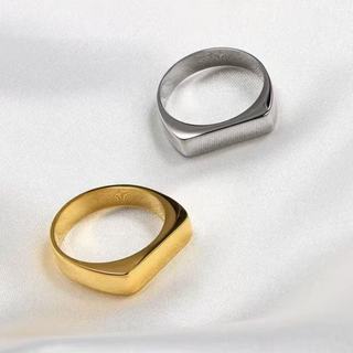 1 par de Anel Unissex Simples Geométrico de Aço Inoxidável – Banhado a Prata e Dourado K
