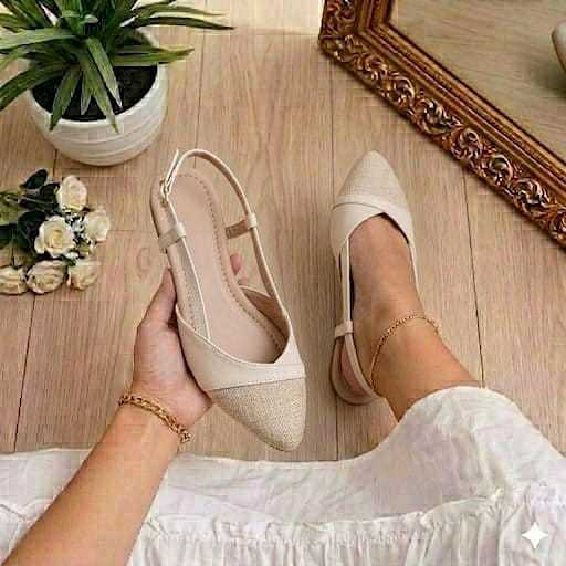 Sapatilha Rasteira Sandalia Bico Fino Slingback Off Feminina Sapato Dia a Dia Social Confortavel