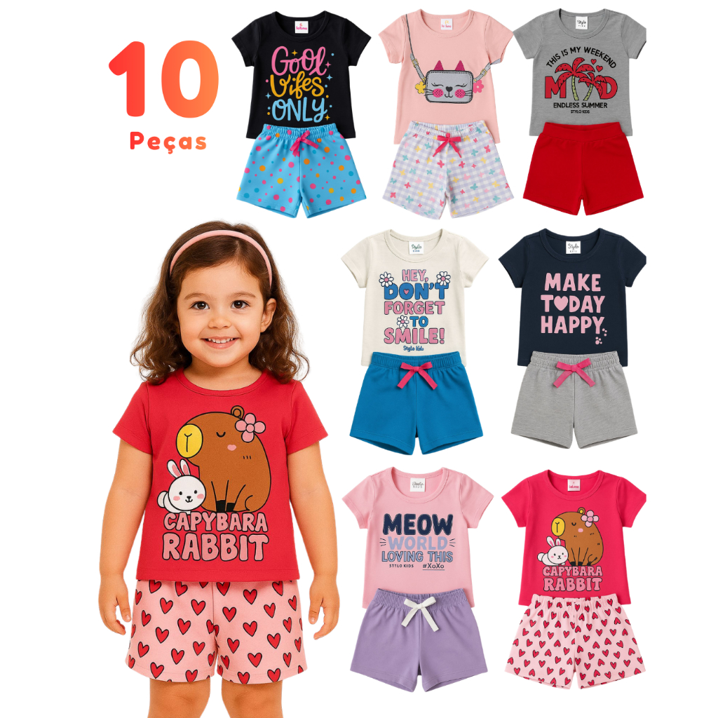 KIT 10 Peças Roupa Infantil Menina Conjunto Verão Sortidos de Verão Algodão em Oferta na Shopee