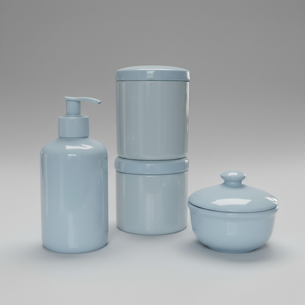 Kit higiene bebê 4 peças Tampa Porcelana Porta álcool e Potes Porcelana,VAI AO MICRO ONDAS