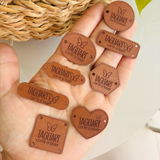 30 Etiquetas em couro sintético Caramelo PERSONALIZADAS em Oferta na Shopee
