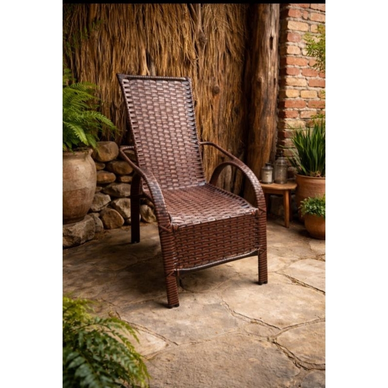 Cadeira Paris Varanda Alpendre Junco Sintético Proteção UV Cor Amendoa em Oferta na Shopee