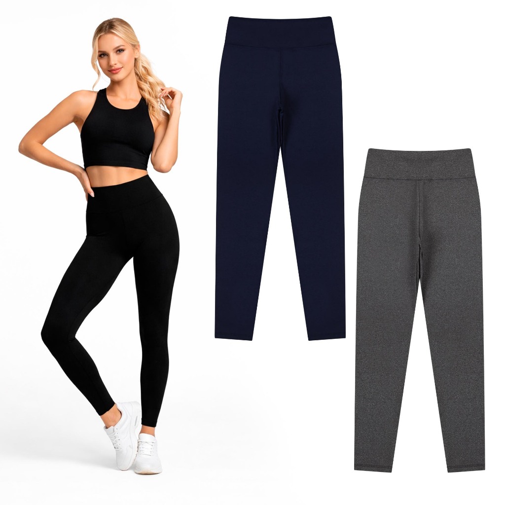 KIT 2 Legging Feminina Fitness Supplex Cos Alto Zero Transparência Compressao Legging Academia Inverno
