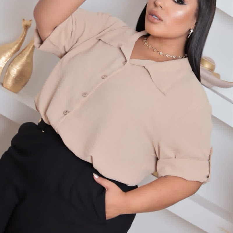 Camisa feminina plus size 50 ao 56 manga 3/4 em Oferta na Shopee