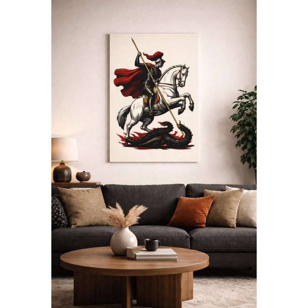 Quadro Decorativo 1 Peça São Jorge Religioso Católico Proteção Espada Guerreiro Art Print Fé Santo