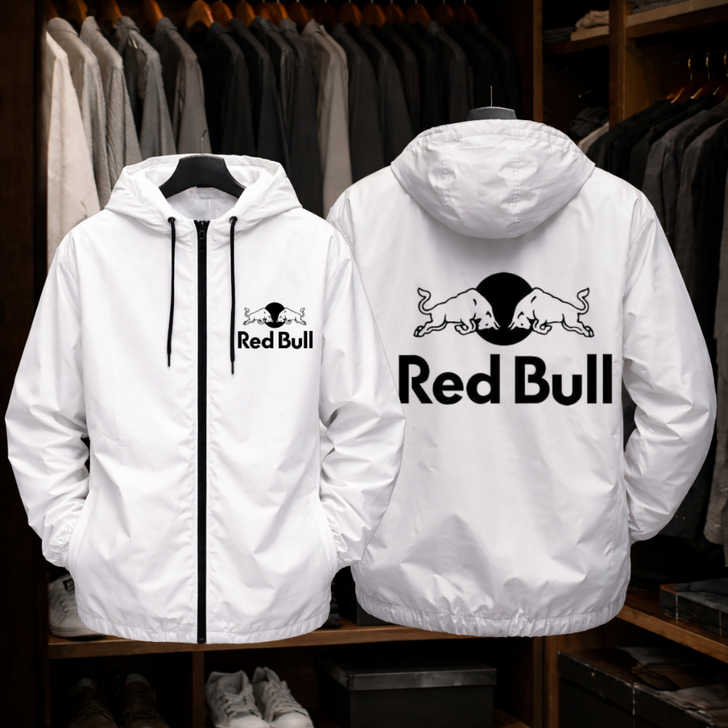 Jaqueta Corta Vento Impermeável Masculina Red Bull com Capuz Bolso Interno e Ziper academia-Corrida e Esportes
