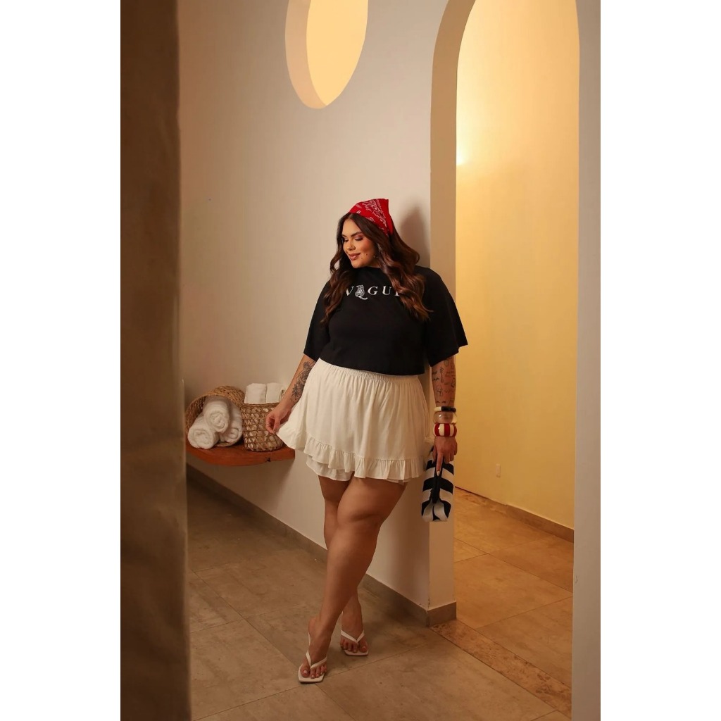 Short Saia Viscolinho Plus Size