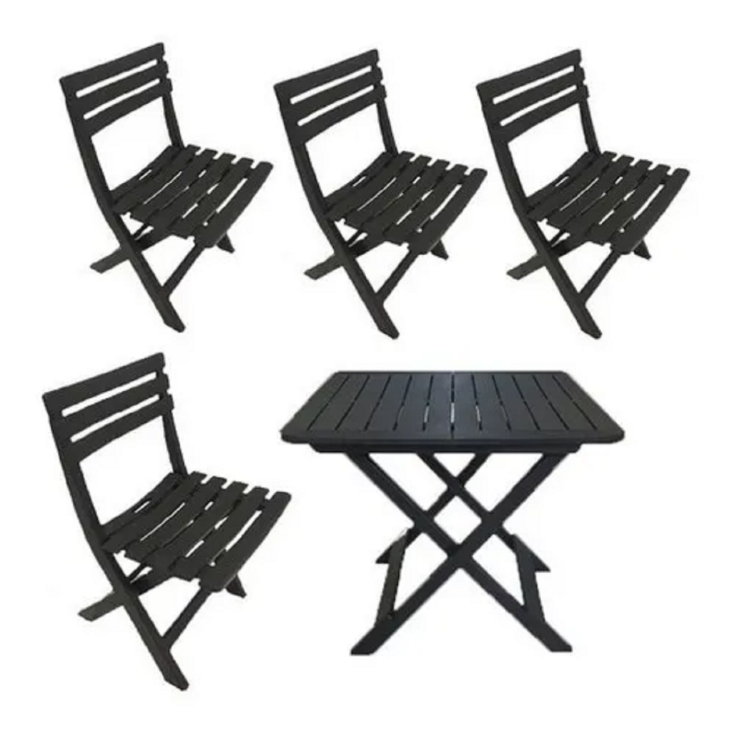 Jogo Com 1 Mesa Dobravel e Cadeira Dobravel Facil de Guardar Plastico Resistente Modelo Rustico